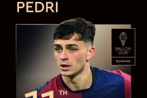 金球第11👀22岁佩德里上赛季：国内3冠+巴萨60场出战59场6球8助